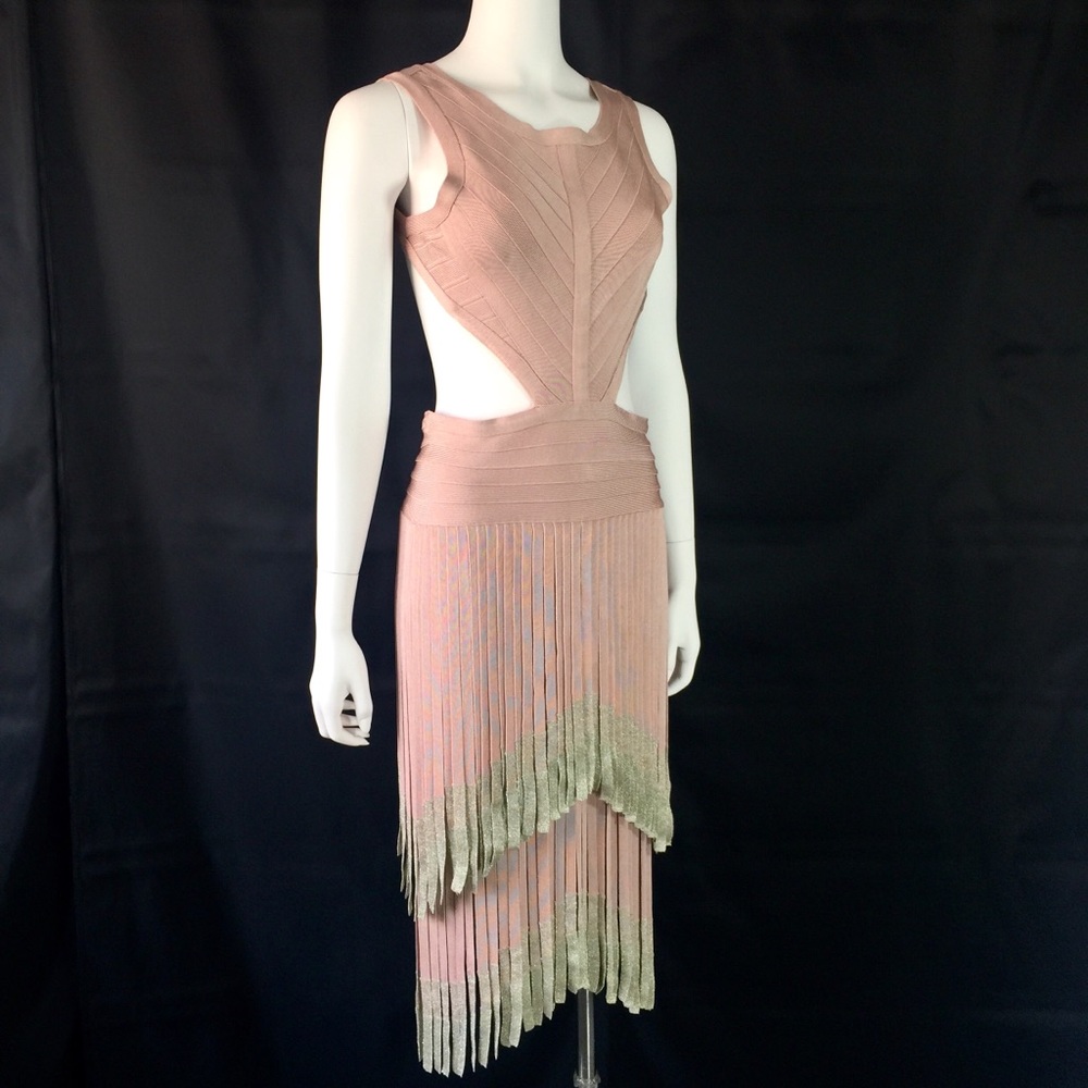 Herve Leger Ieva Metallic Fringe Bandage Dress